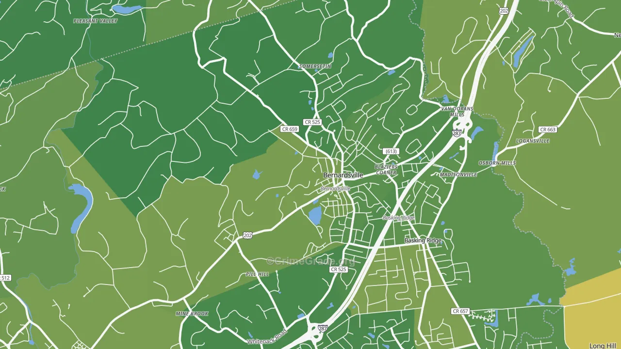 Bernardsville, NJ Map of Vehicle Theft Rates