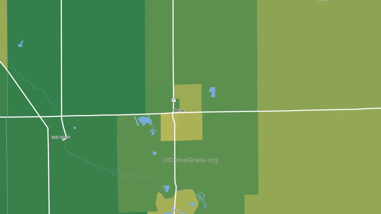 Berne, IN Map of Vehicle Theft Rates