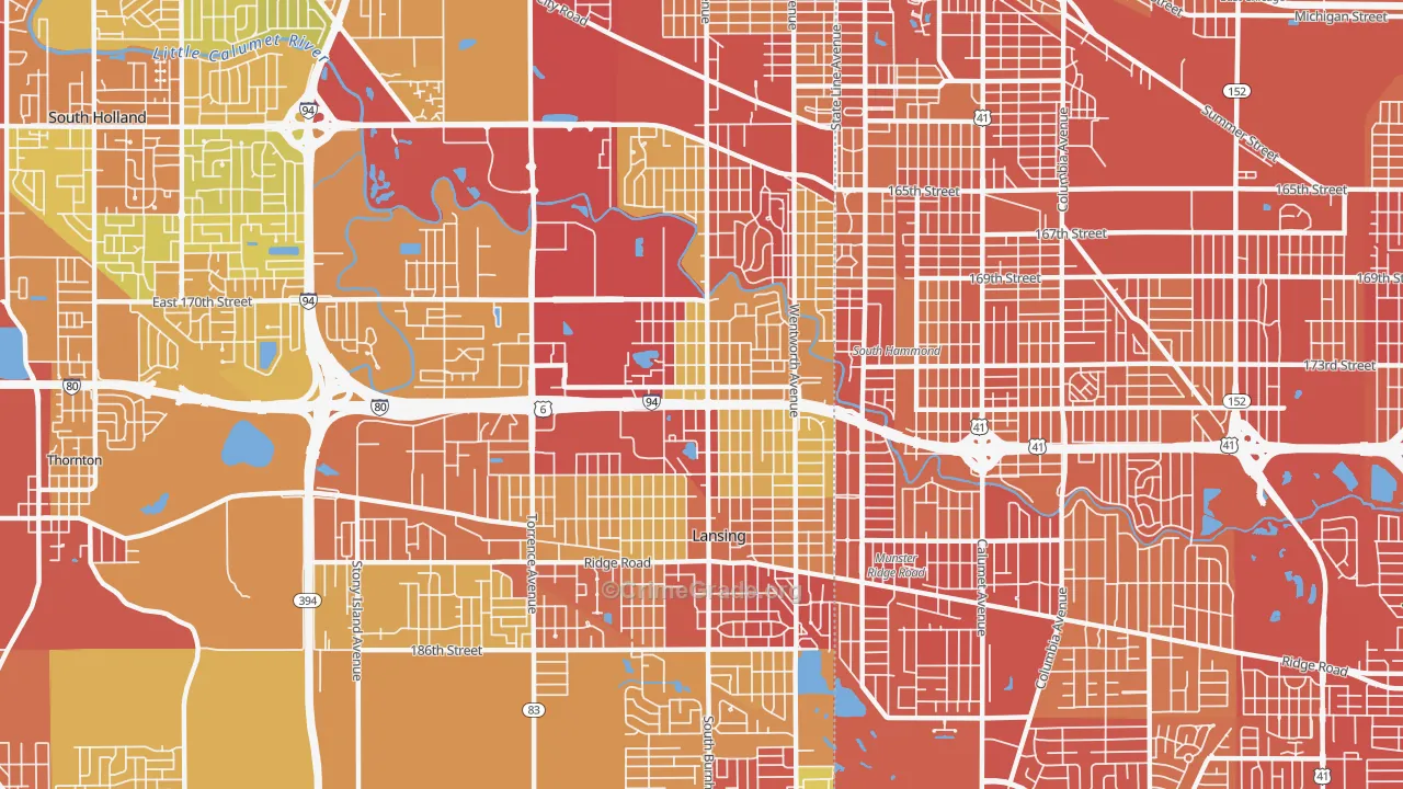 Bernice, Lansing, IL Map of Vehicle Theft Rates