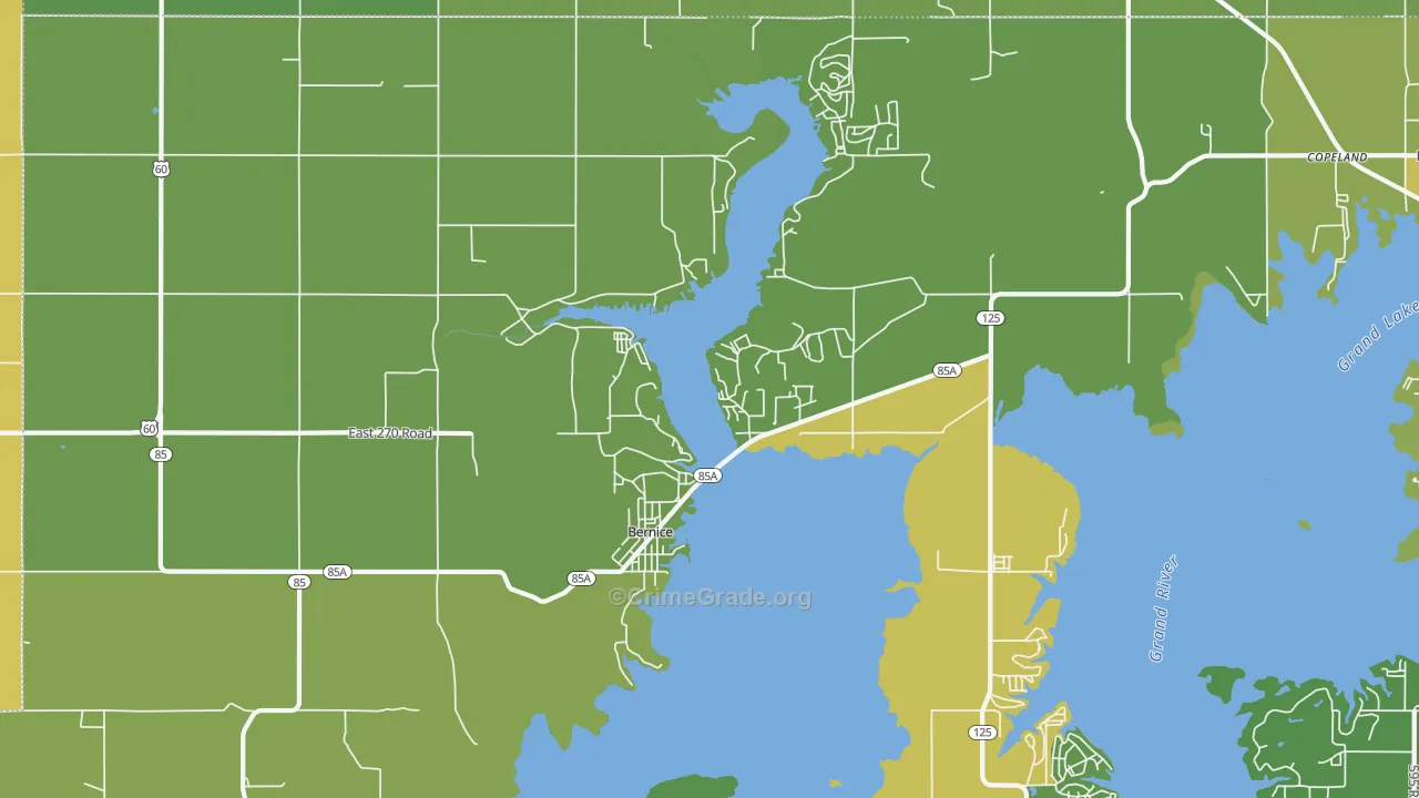 Bernice, OK Map of Vehicle Theft Rates