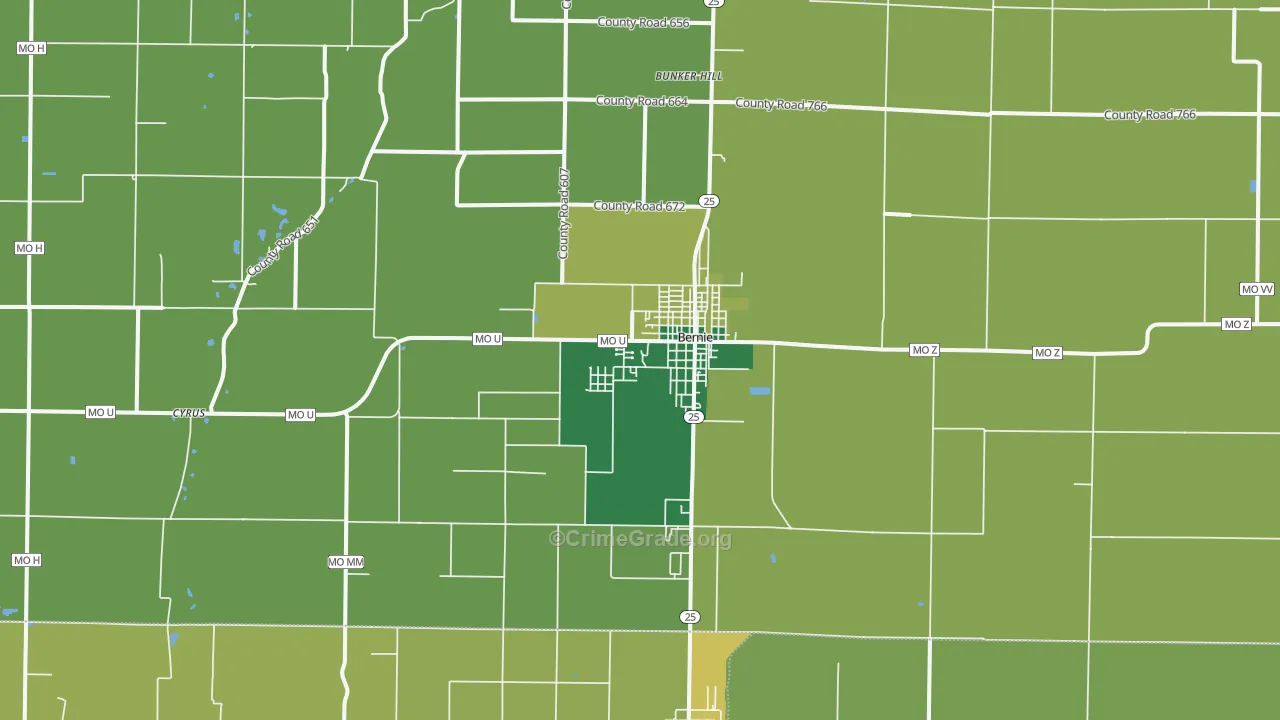 Bernie, MO Map of Vehicle Theft Rates