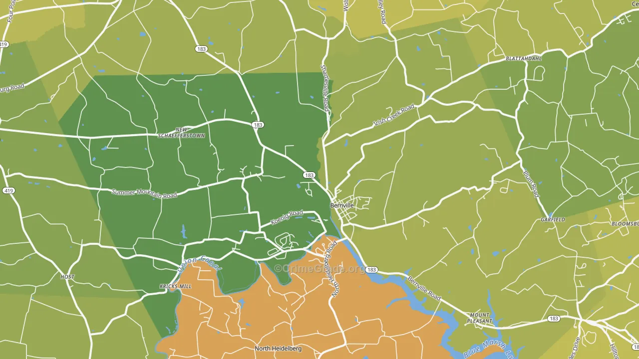 Bernville, PA Map of Vehicle Theft Rates