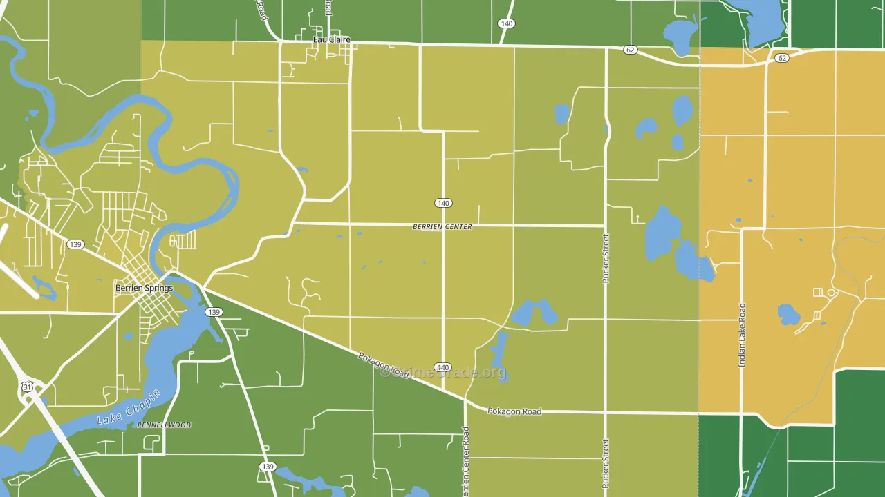 Berrien Center, MI Map of Vehicle Theft Rates