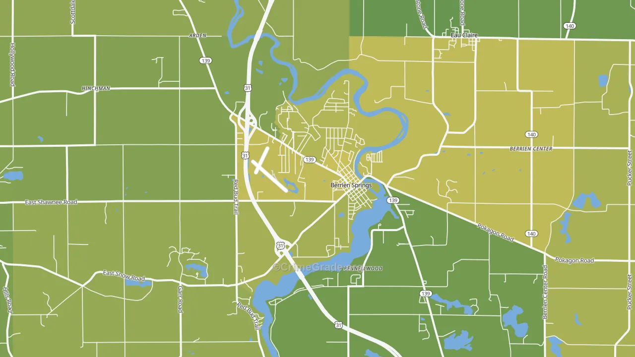 Berrien Springs, MI Map of Vehicle Theft Rates