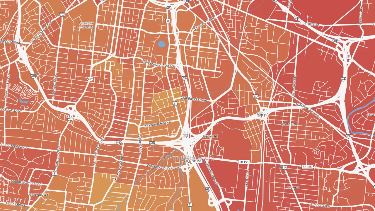 Berry Hill, TN Map of Vehicle Theft Rates