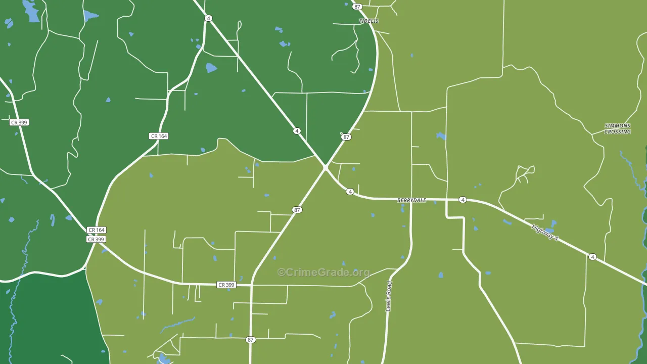 Berrydale, FL Map of Vehicle Theft Rates