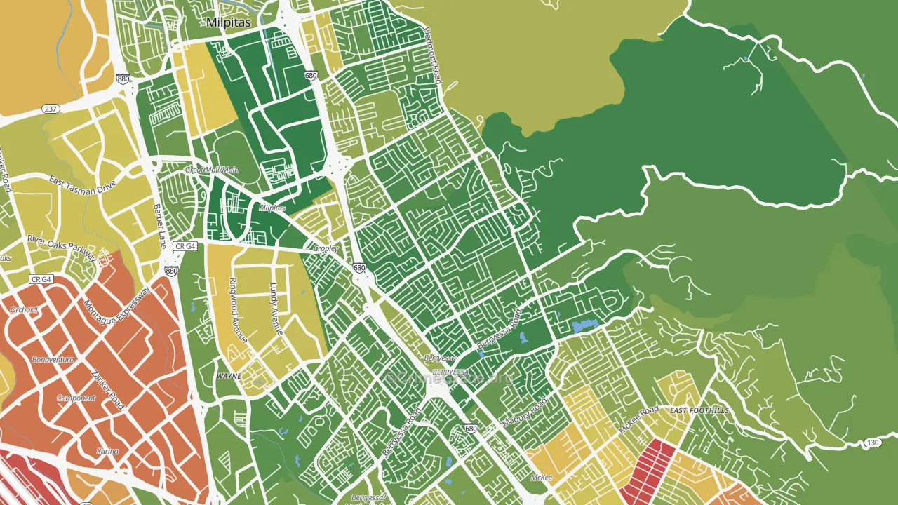 Berryessa, San Jose, CA Map of Vehicle Theft Rates
