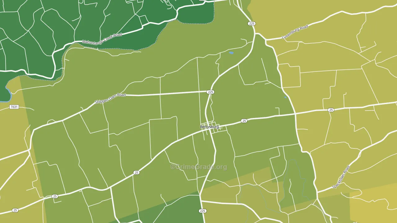Berrysburg, PA Map of Vehicle Theft Rates
