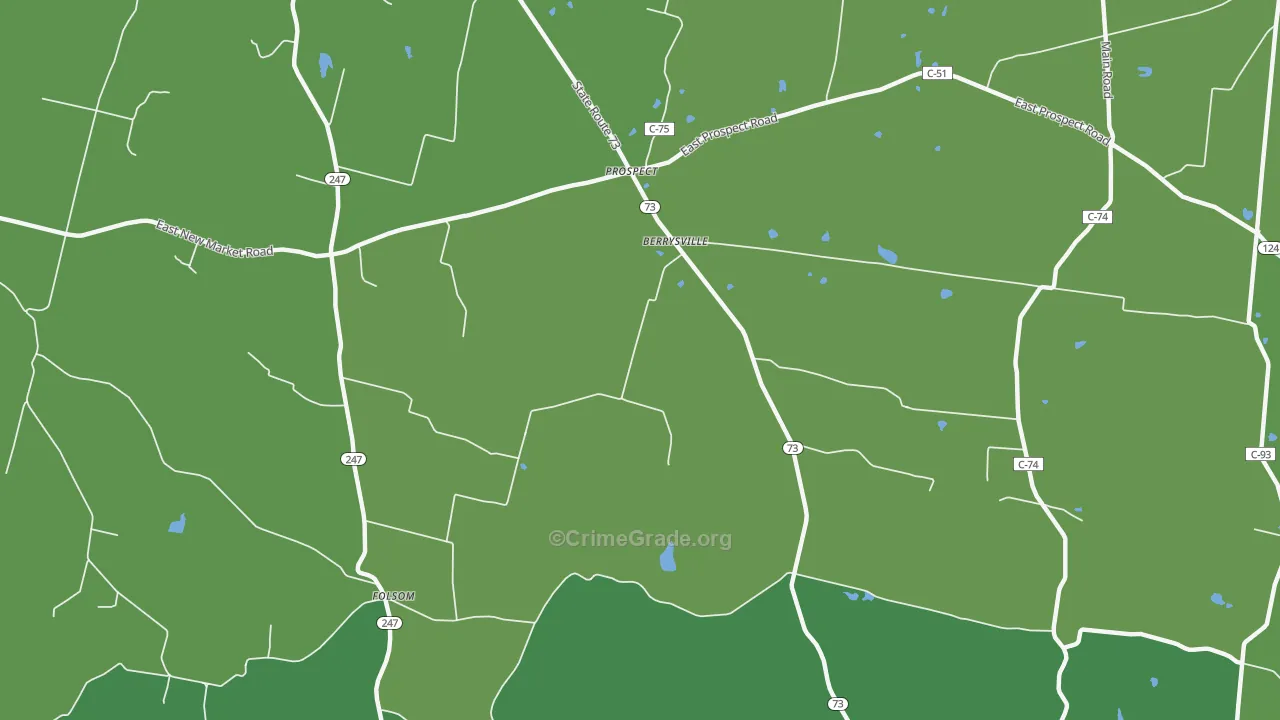Berrysville, OH Map of Vehicle Theft Rates