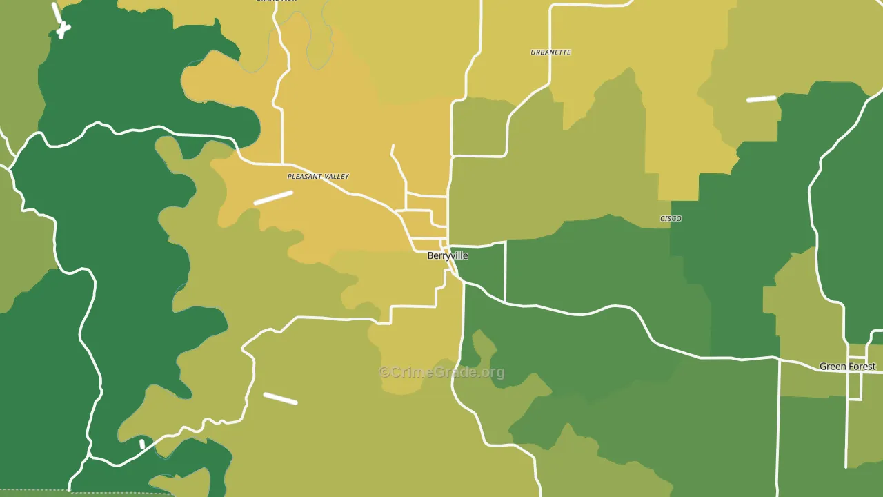 Berryville, AR Map of Vehicle Theft Rates