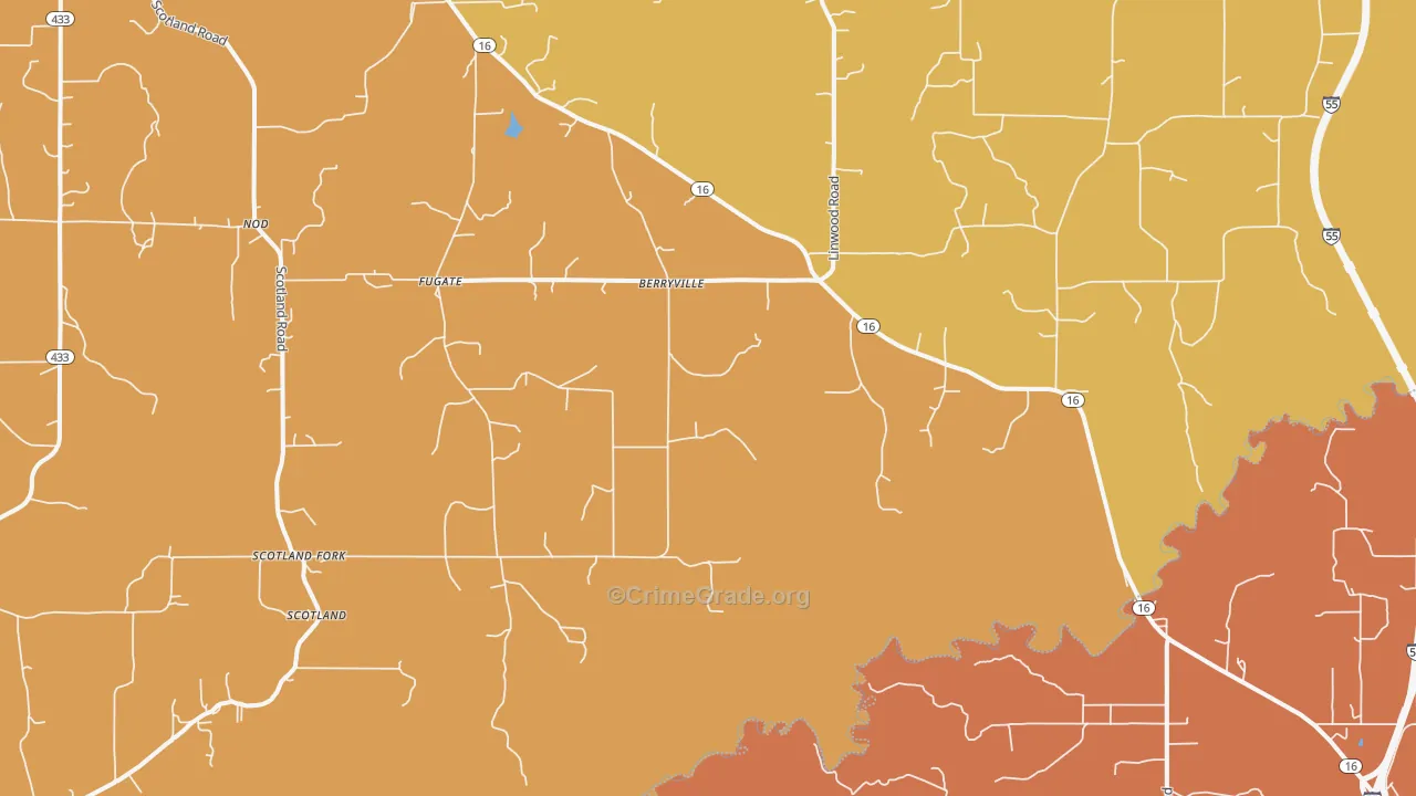 Berryville, MS Map of Vehicle Theft Rates