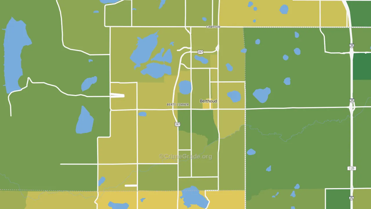 Berthoud, CO Map of Vehicle Theft Rates