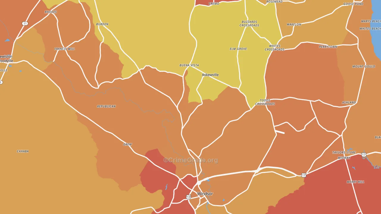 Bertie County, NC Map of Vehicle Theft Rates