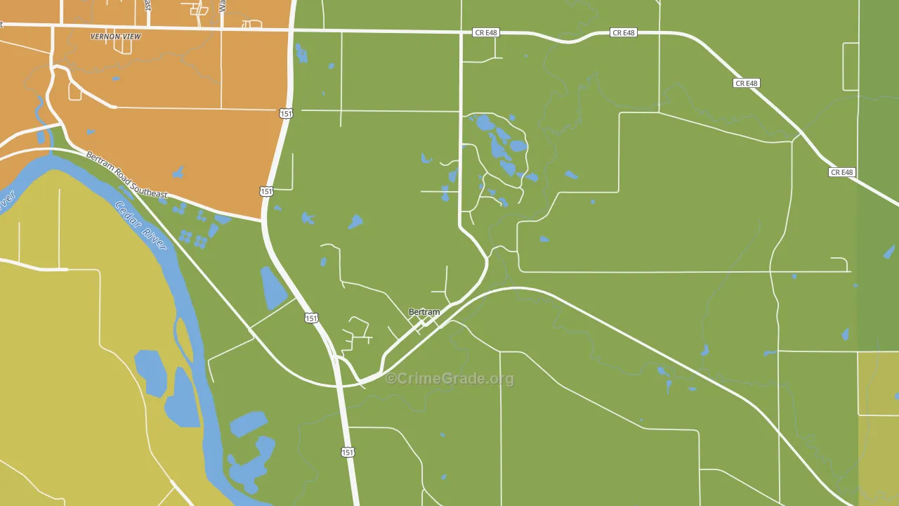 Bertram, IA Map of Vehicle Theft Rates