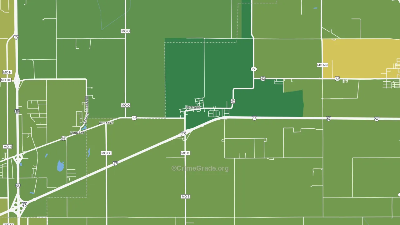 Bertrand, MO Map of Vehicle Theft Rates