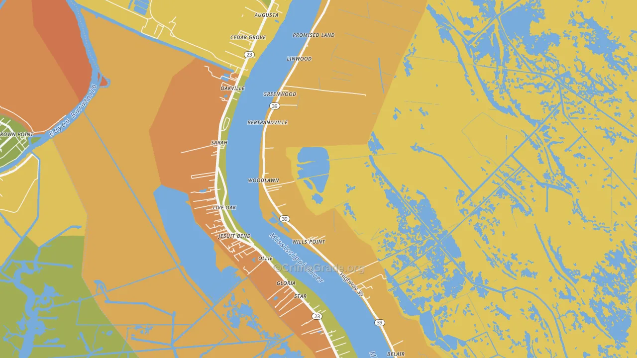 Bertrandville, LA Map of Vehicle Theft Rates