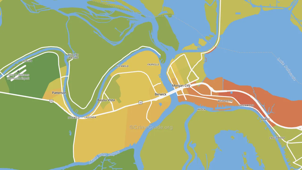 Berwick, LA Map of Vehicle Theft Rates