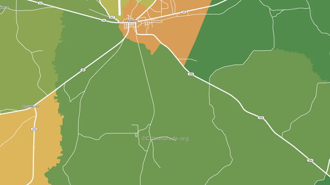 Berwick, MS Map of Vehicle Theft Rates