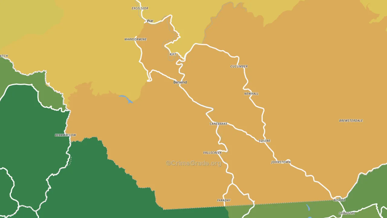 Berwind, WV Map of Vehicle Theft Rates