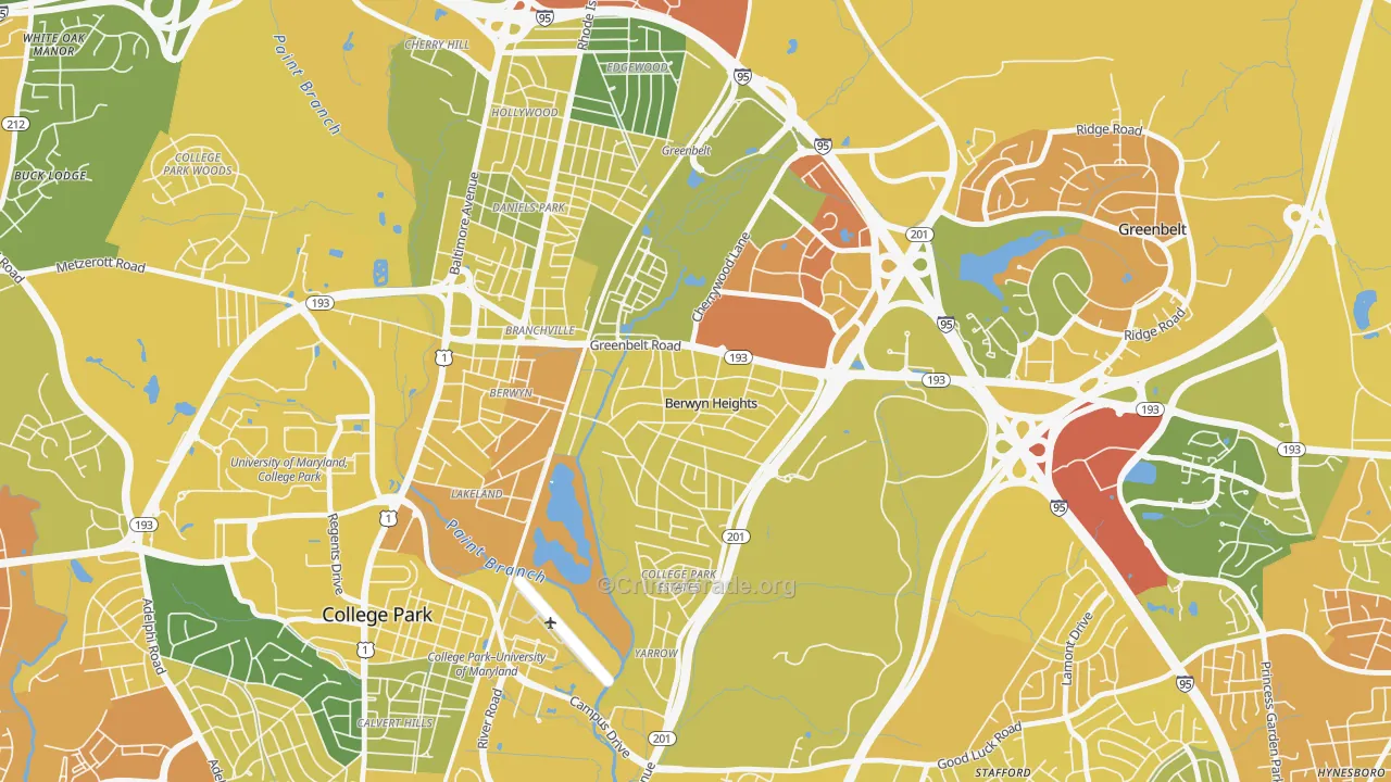 Berwyn Heights, MD Map of Vehicle Theft Rates