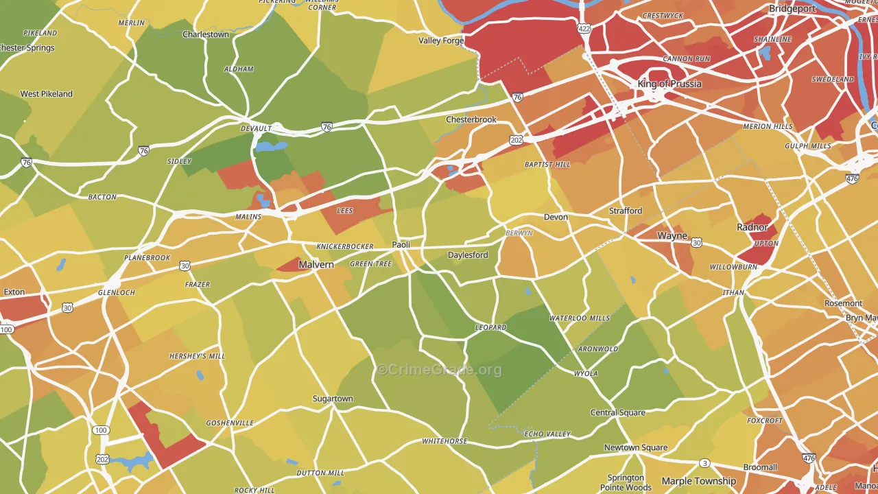 Berwyn, PA Map of Vehicle Theft Rates
