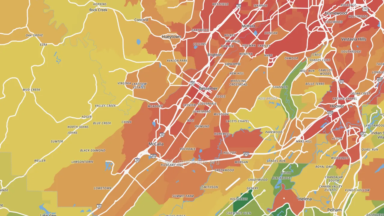 Bessemer, AL Map of Vehicle Theft Rates