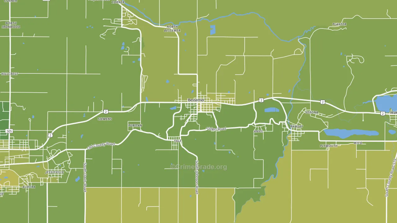 Bessemer, MI Map of Vehicle Theft Rates