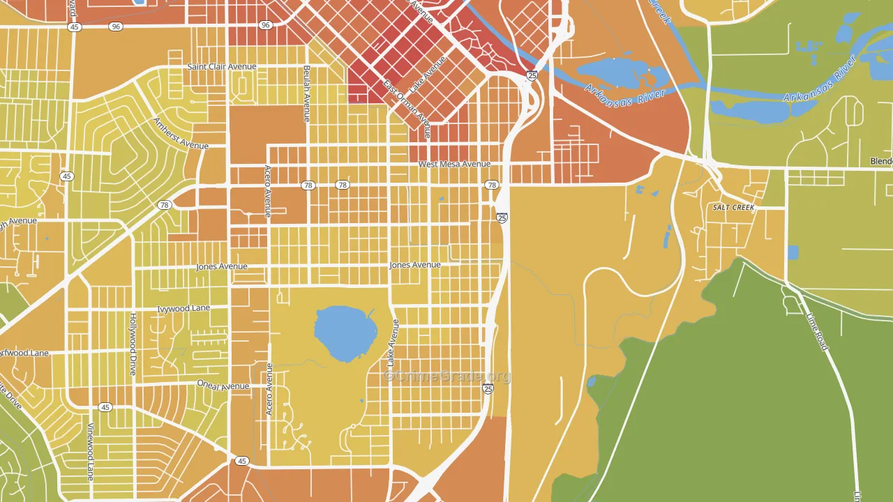 Bessemer, Pueblo, CO Map of Vehicle Theft Rates