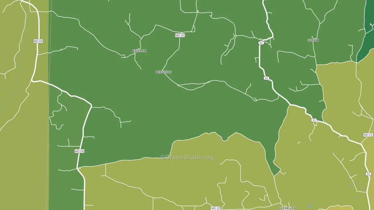 Bessville, MO Map of Vehicle Theft Rates