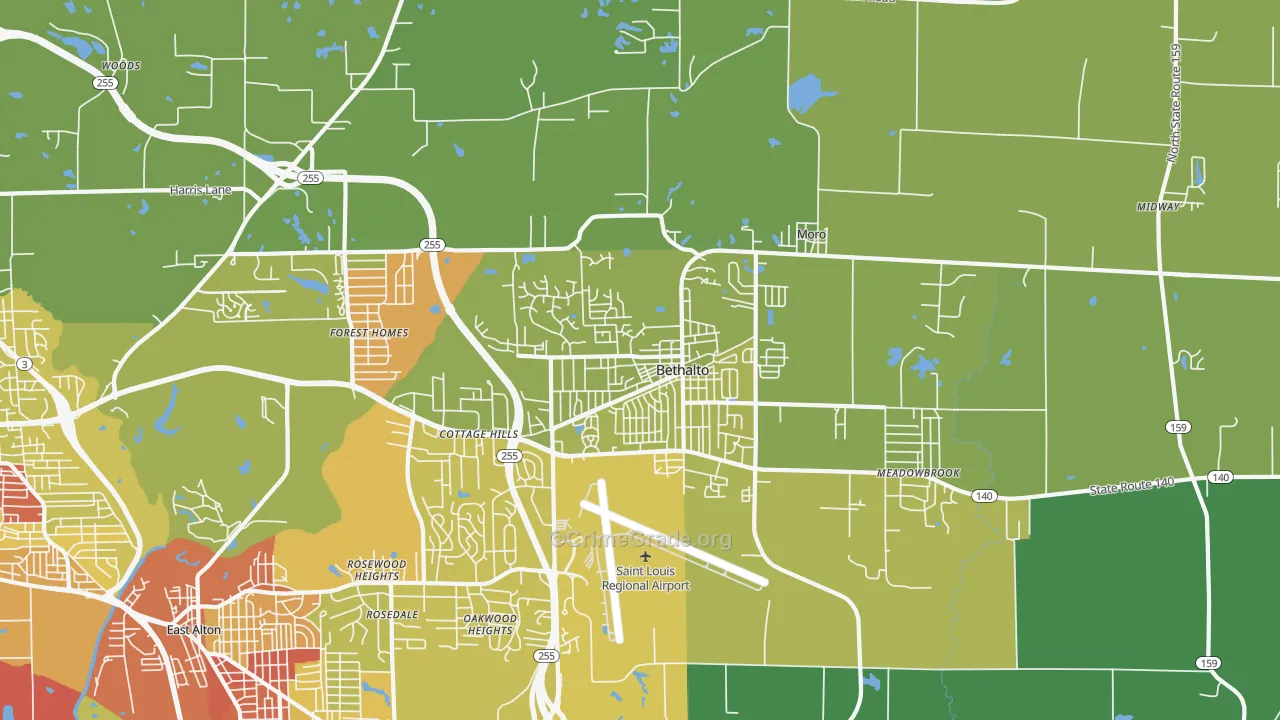 Bethalto, IL Map of Vehicle Theft Rates