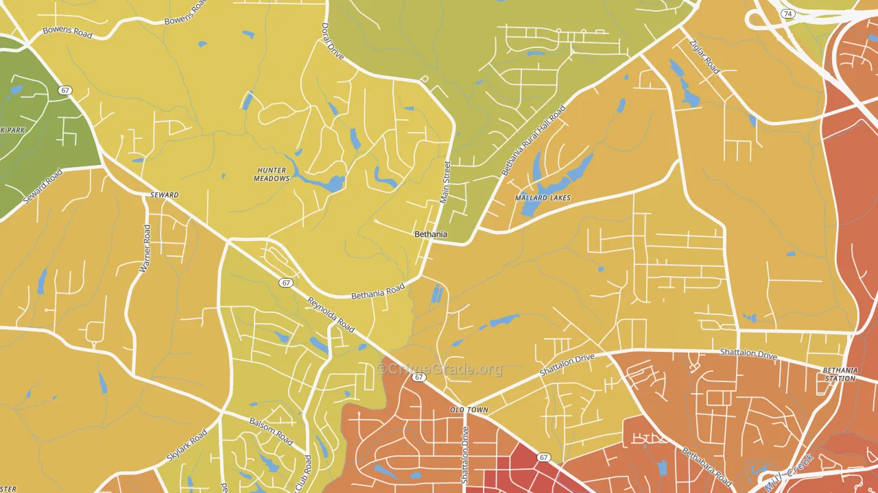 Bethania, NC Map of Vehicle Theft Rates
