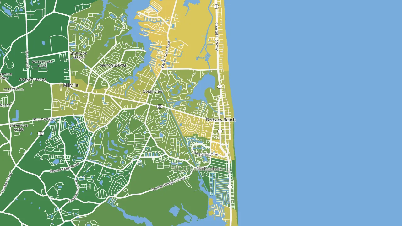Bethany Beach, DE Map of Vehicle Theft Rates