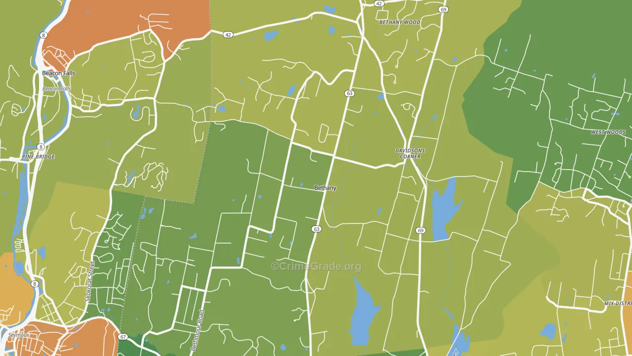 Bethany, CT Map of Vehicle Theft Rates