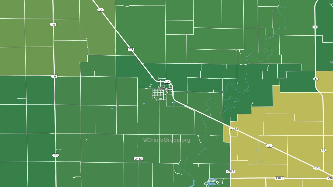 Bethany, IL Map of Vehicle Theft Rates