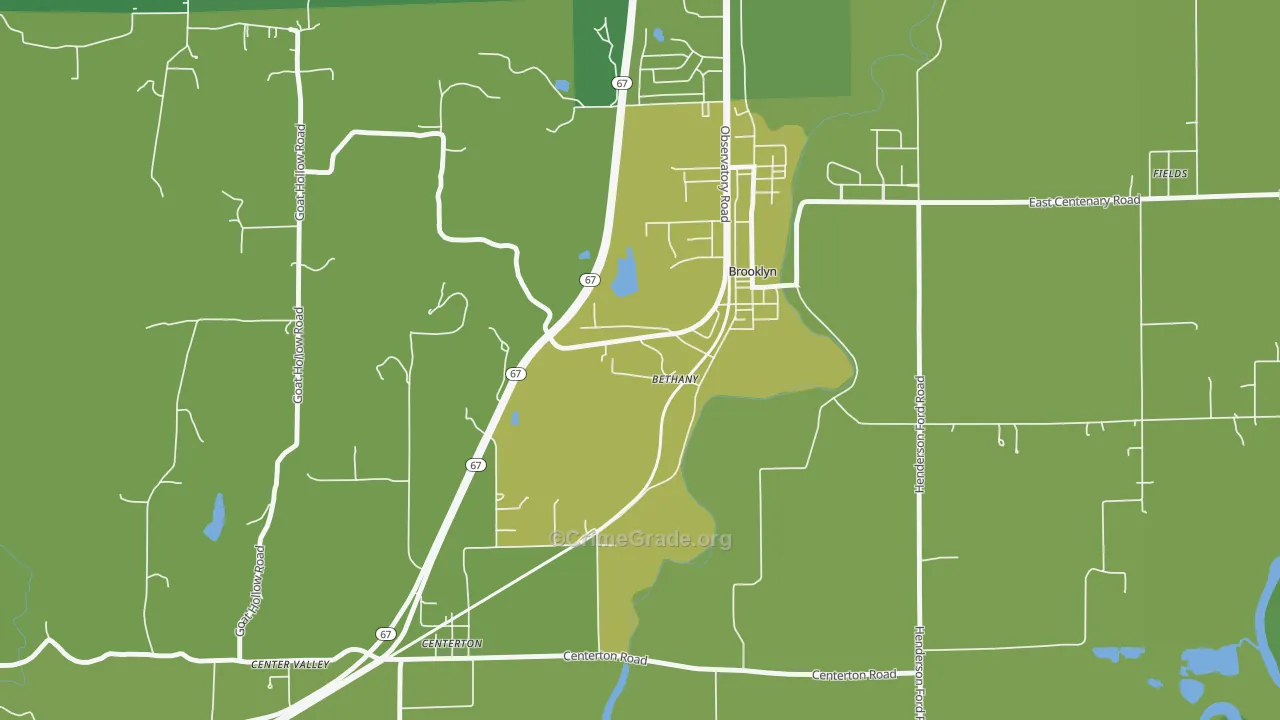 Bethany, IN Map of Vehicle Theft Rates