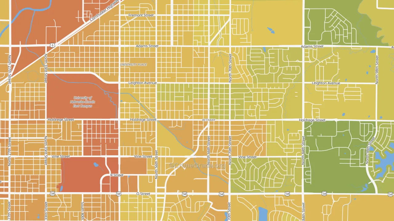 Bethany, Lincoln, NE Map of Vehicle Theft Rates