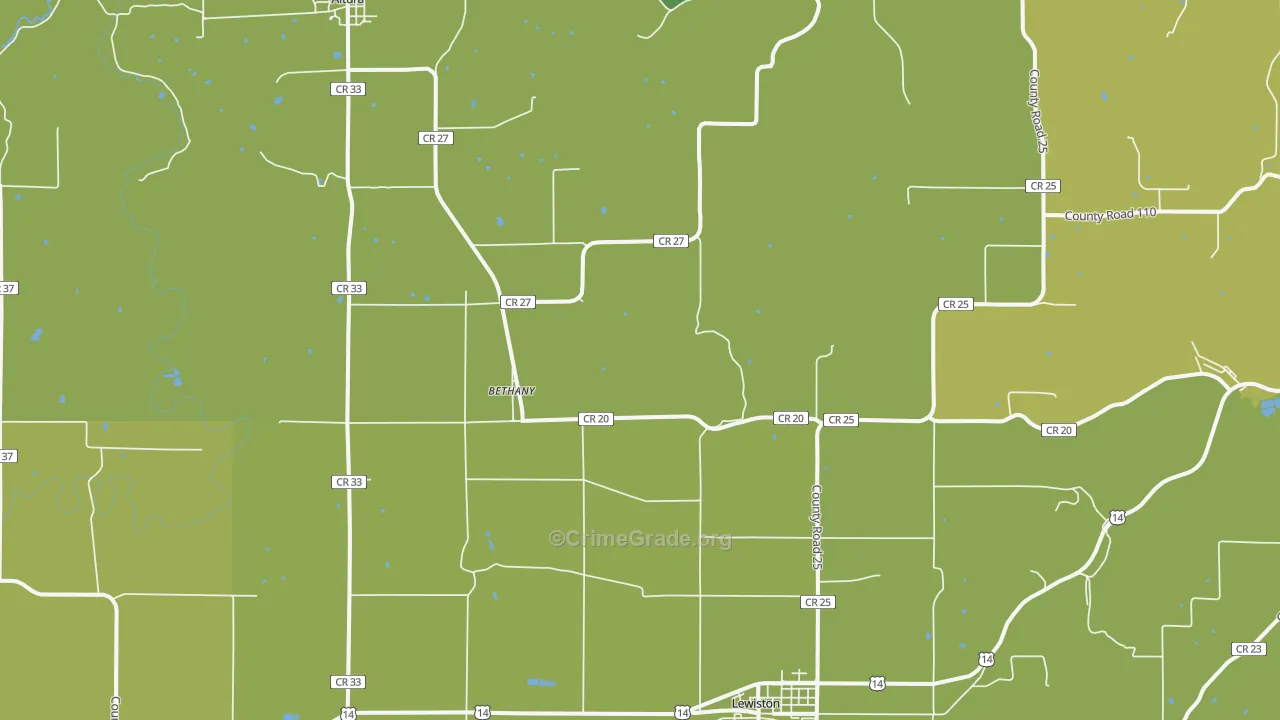 Bethany, MN Map of Vehicle Theft Rates