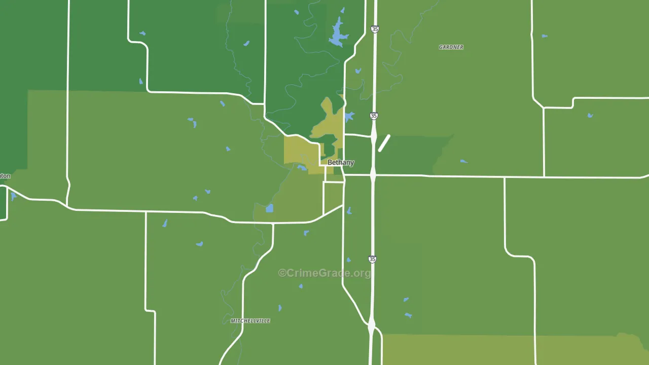 Bethany, MO Map of Vehicle Theft Rates