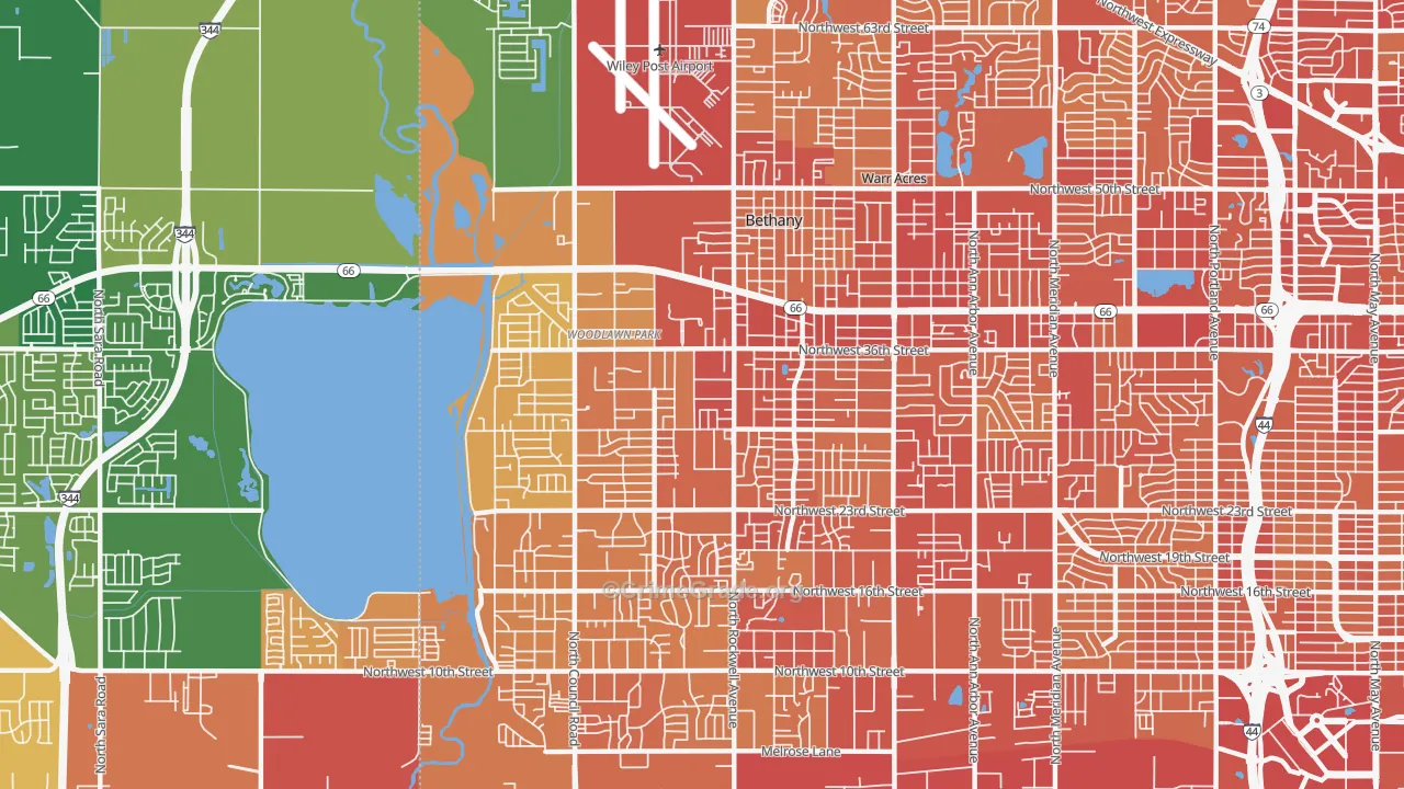 Bethany, OK Map of Vehicle Theft Rates