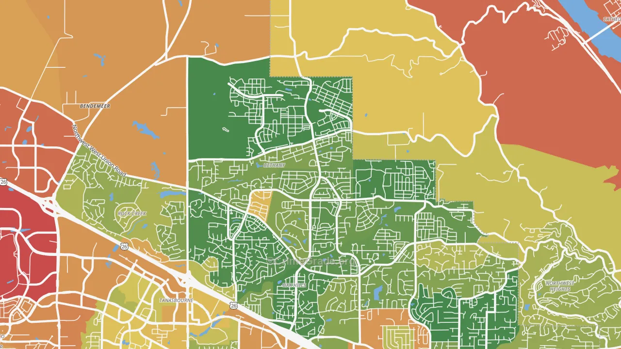 Bethany, OR Map of Vehicle Theft Rates