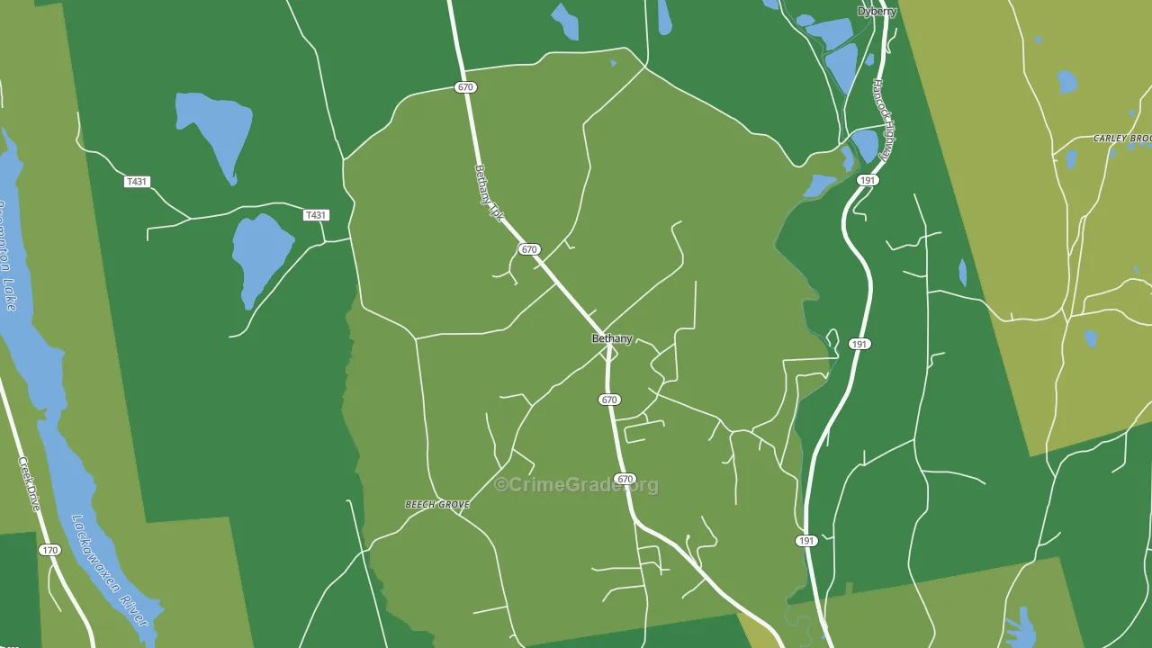 Bethany, PA Map of Vehicle Theft Rates