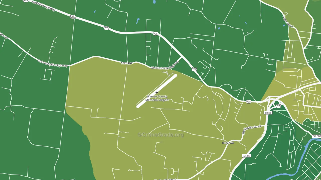 Bethany, TN Map of Vehicle Theft Rates