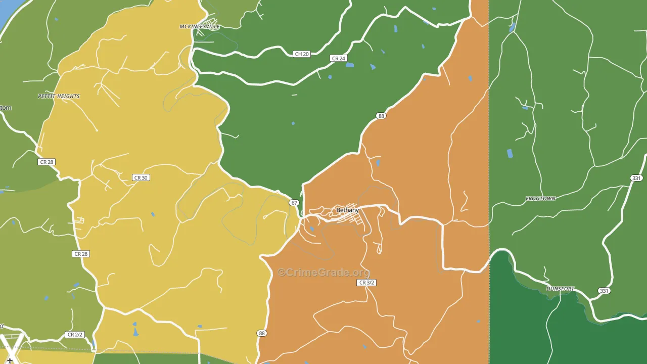 Bethany, WV Map of Vehicle Theft Rates