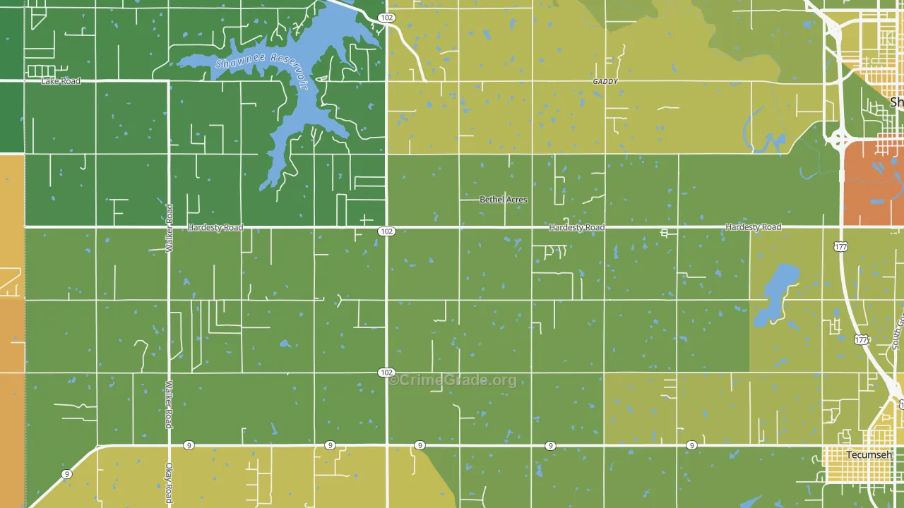 Bethel Acres, OK Map of Vehicle Theft Rates