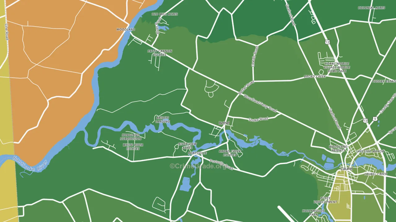 Bethel, DE Map of Vehicle Theft Rates