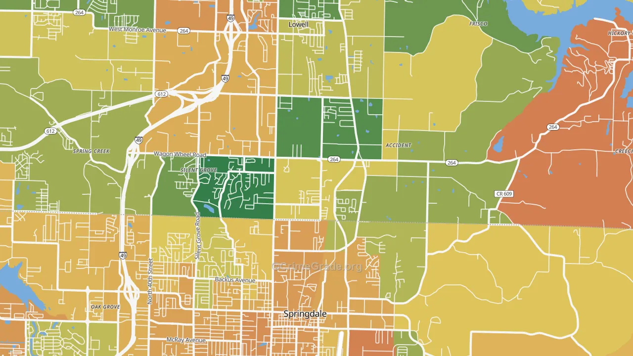 Bethel Heights, AR Map of Vehicle Theft Rates