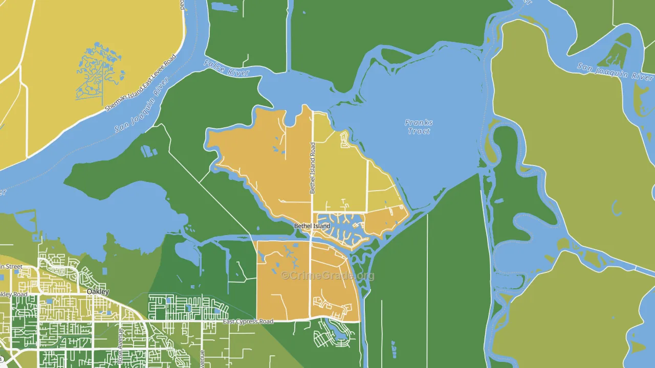 Bethel Island, CA Map of Vehicle Theft Rates