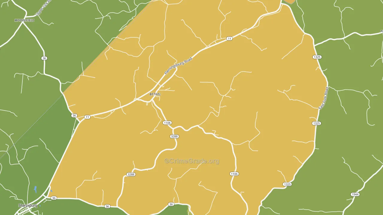 Bethel, KY Map of Vehicle Theft Rates