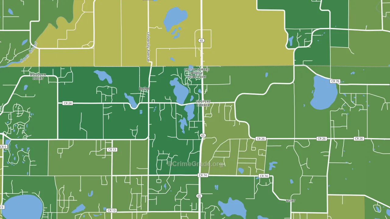 Bethel, MN Map of Vehicle Theft Rates