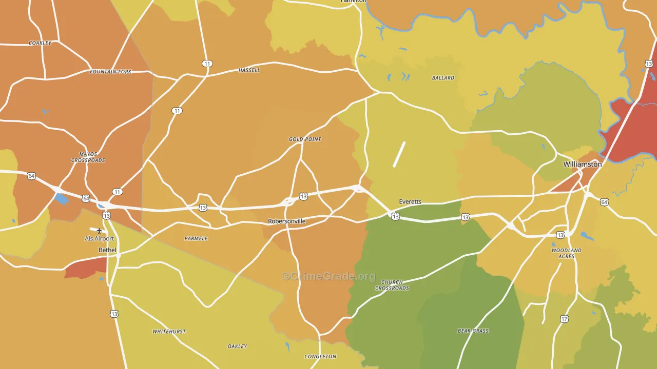 Bethel, NC Map of Vehicle Theft Rates